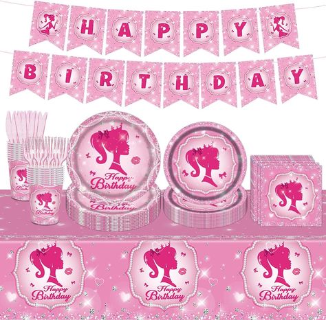 98PCS Pink Girl Birthday Party Supplies Pink Girl Party Tableware Set Pink Party Supplies Pink Princess Birthday Decorations Pink Girl Paper Plates Napkins Cups Forks Knives Tablecloth Banner Serve 16 : Amazon.ca: Health & Personal Care Princess Theme Party Decorations, Pink Girl Birthday Party, Pink Princess Birthday Party, Pink Princess Birthday, Pink Princess Party, Princess Birthday Decorations, Pink Baby Shower Decorations, Pink Girl Birthday, Pink Party Supplies