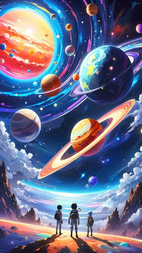 Space Technology Art, Outer Space Artwork, Galaxy Wallpaper Landscape, Galaxy With Planets, Outer Space Drawing, People In Space, Space Art Wallpaper, Spaceship Illustration, Exploration Art