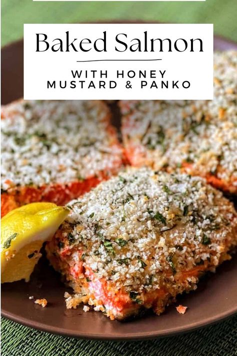 🍯 Our Honey Mustard Salmon with Panko packs in the flavor! Sweet and tangy sauce, savory salmon, and crunchy panko come together in the most delicious meal! 🐟 Panko Salmon, Salmon Panko, Crunchy Salmon, Honey Mustard Salmon Recipes, Savory Salmon, Lemon Garlic Pasta, Honey Mustard Salmon, Mustard Salmon, Honey Mustard Sauce