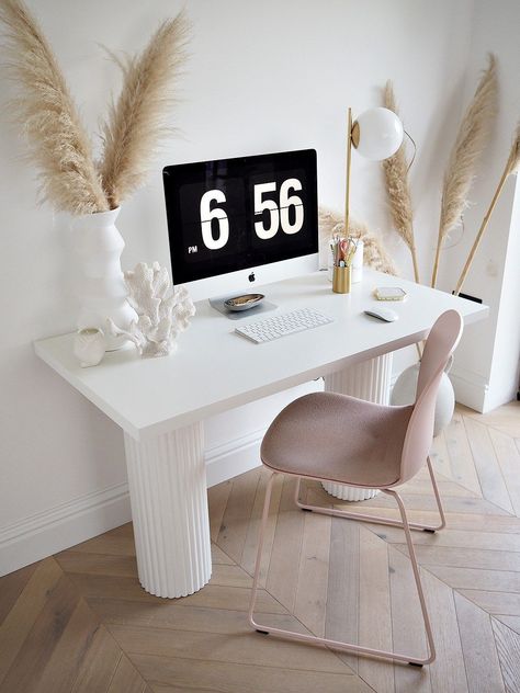 DIY Neutral Desk for Home Office via LustLiving - When furnishing your home office, you may wish to consider these neutral desks. As more and more people are adopting the work from home lifestyle, redesigning the home office is becoming a priority for many. Fluted Desk, Neutral Desk, Bear Cave, Desk For Home Office, Home Office Inspiration, Desk Inspo, Desk Goals, Desk Inspiration, Desk Makeover