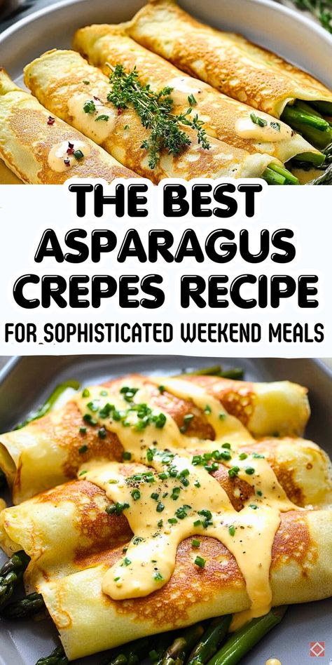 Turn your weekend into a culinary adventure with these asparagus crepes. This recipe combines light, airy crepes with the fresh, earthy taste of asparagus for a dish that’s as elegant as it is delicious. Perfect for impressing guests or treating yourself. Save this recipe today! Asparagus Crepes Recipe, Crepe Recipe Easy, Keto Crepes Recipe, The Best Asparagus, Dinner Crepes, Best Asparagus, Easy Crepe Recipe, Crepes Filling, Crepe Recipe