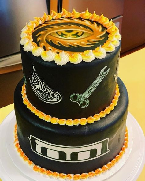 Band Birthday Cakes, Architecture Cake, 40 Rocks, Dads Birthday, Tool Band, Band Stickers, Tool Cake, Dad Birthday, Themed Cakes