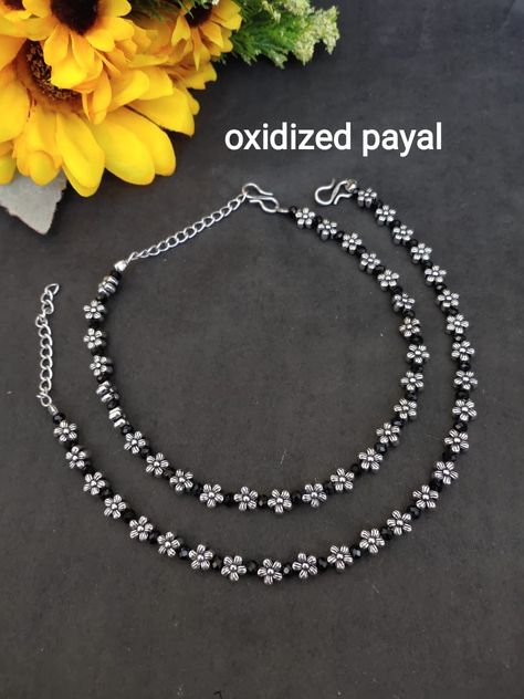 Latest Payal Designs Silver, Latest Silver Anklet Designs, Oxidised Payal, Anklets Design, Classic Silver Jewelry, Payal Designs Silver, Black Anklet, Trendy Silver Jewelry, Silver Anklets Designs