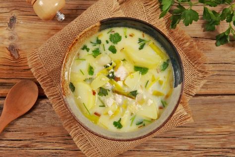 A bowl of pisca Andina soup is Liliana Hernandez’s favorite way to start her day.  This milky-creamy sopa is eaten for breakfast in Venezuela. Flancocho Recipe, Liliana Hernandez, Dominican Cake, Onion Leeks, Potato Breakfast, Breakfast Soup, Flan Recipe, Caramel Topping, Breakfast Potatoes