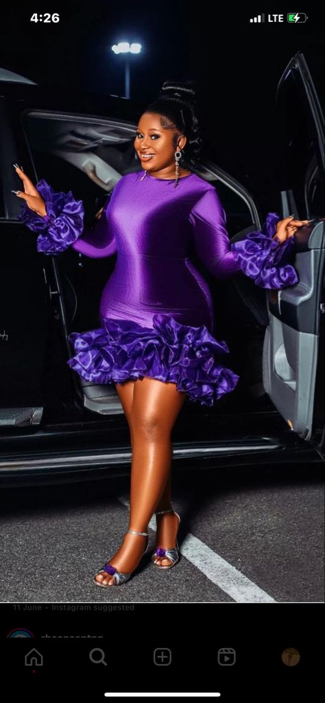 Any occasion dress Latest Birthday Dress, Ankara Dress Styles For Birthday Shoot, Birthday Shoot Dresses For Ladies, Gown For Birthday Shoot, Purple Ankara Dress Styles, Birthday Gowns For Ladies, Materials Gown Style, Ankara Outfits, Simple Dress Casual