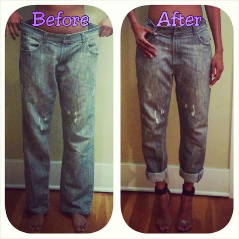 REAL Boyfriend Jeans DIY - Upcycle Jeans Diy Upcycle, Boyfriend Jeans Diy, Jeans Refashion, Diy Fashion No Sew, Diy Pants, Boyfriend Diy, Diy Upcycle, Casual Sporty, Jeans Diy