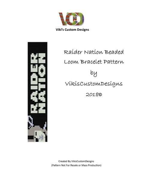 Raider Nation Beaded Loom Bracelet Pattern by Vikiscustomdesigns Beaded Loom Bracelet, Sports Pattern, Native American Beadwork Patterns, Native Beading, Native Beading Patterns, Beaded Hair Clips, Cover Picture, Bead Weaving Tutorials, Bead Loom Pattern