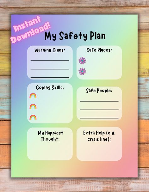 Safety Plan For Kids Mental Health, Hope Squad, Safety Planning, Smart Goals Worksheet, Shape Worksheets For Preschool, Safety Plan, Planning Worksheet, Preschool Fine Motor Activities, Relapse Prevention