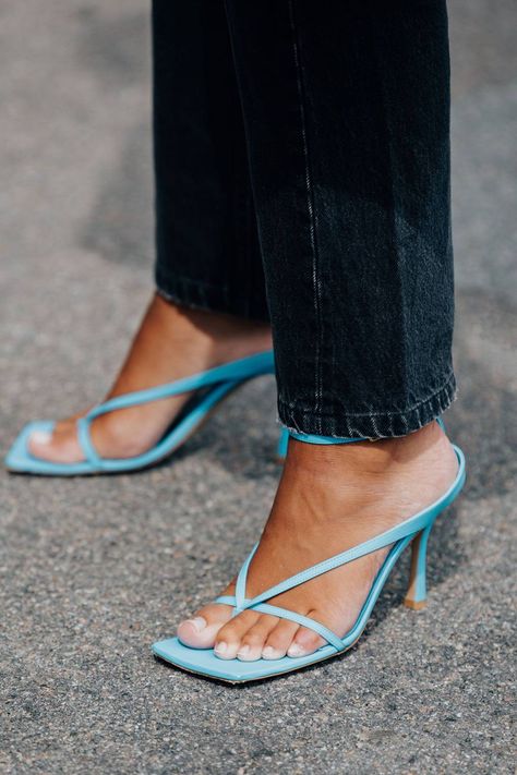 How To Style Bottega Veneta’s Square-Toe Sandals | British Vogue #style...x Copenhagen Fashion Week Street Style, Sleek Dress, Stylish Heels, Quoi Porter, Marion Cotillard, Square Toe Sandals, Copenhagen Style, Copenhagen Fashion Week, Pleated Mini Dress