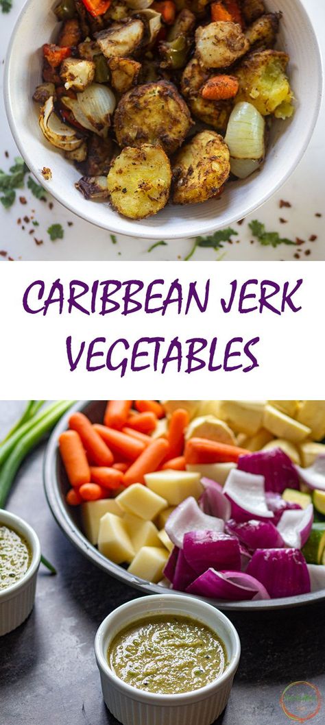 Carribean Veggie Recipes, Caribbean Vegetables Side Dishes, Jerk Vegetarian Recipes, Jerk Vegetables, Caribbean Vegetables, Jerk Roasted Vegetables, Jamaican Jerk Tofu Recipe, Seasoned Veggies, Air Fryer Recipe