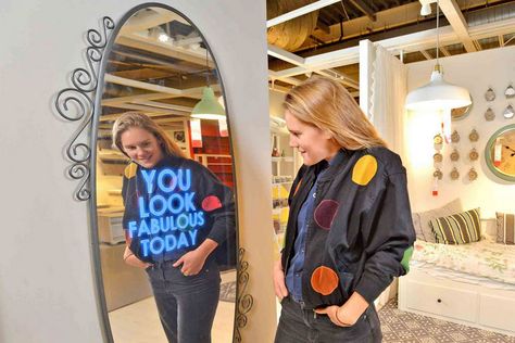 IKEA trials ‘Motivational Mirror’ - Mirror Online Motivational Mirror, Ikea Uk, Mirror Words, Swedish Furniture, Positive Comments, Morning Routines, Sensors Technology, Feeling Insecure, Positive Reinforcement