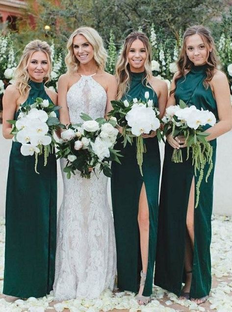 Green Satin Bridesmaid Dresses, Dark Green Bridesmaid, Burgundy Homecoming Dress, Green Bridesmaid Dress, Dark Green Bridesmaid Dress, Custom Bridesmaid Dress, Dress With Split, Designer Bridesmaid Dresses, Cheap Bridesmaid