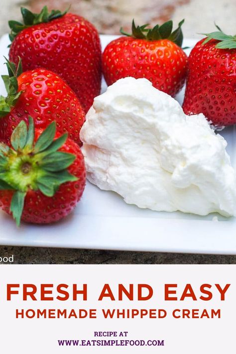 This delicious fresh homemade whipped cream recipe is easy and simple to make with one ingredient: heavy whipping cream. Make homemade whipped cream at home in 5 minutes. Easy Homemade Whipped Cream, Memorial Day Celebration, Homemade Whipped Cream Recipe, Memorial Day Recipes, Dinners Family, Whipped Cream Recipe, Family Breakfast Recipes, Recipes With Whipping Cream, Chilled Desserts