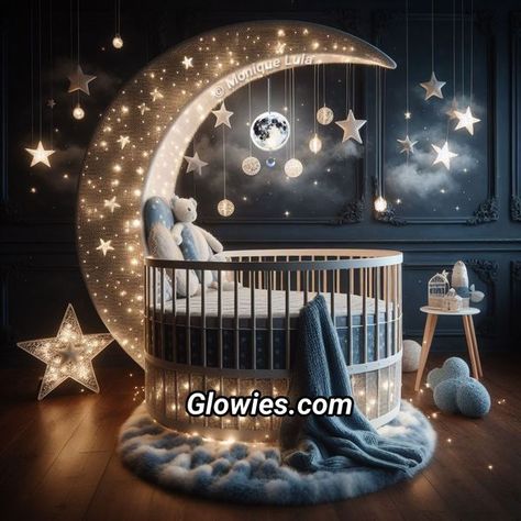 Night Sky Nursery Baby, Whimsical Nursery Ideas, Celestial Nursery Theme, Starry Sky Nursery, Starry Night Nursery, Night Sky Nursery, Good Night Moon Nursery Theme, Starry Night Nursery Bedding, Moon Crib