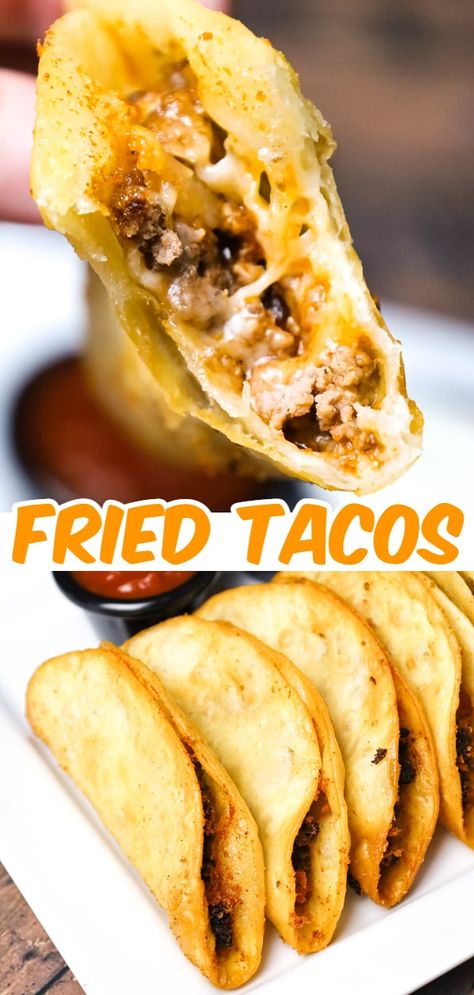 Flour Tortillas Tacos, Flour Taco Recipes, Dinner Recipes With Flour Tortillas, Fry Flour Tortillas For Tacos, Tortilla And Hamburger Recipe, Taco With Tortillas, Tacos With Potatoes Ground Beef, Frying Tortillas For Tacos, How To Make Fried Tacos