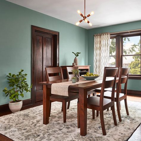 undefined - Find Secluded Garden 5002-4A at Lowe's, Ship Shape VR080B at Ace Hardware, and Ship Shape V134-2 at Independent Retailers. Dark Wood Trim, Secluded Garden, Valspar Colors, Living Room Wall Color, Room Wall Colors, Dining Room Paint, Interior Paint Colors, Paint Colors For Living Room, Wood Trim