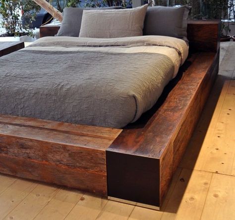 Industrial Beds, Railroad Ties, House View, Wooden Beds, Bed Decoration, Bed Frame Design, Wooden Bed Design, Bedroom Remodel, Platform Beds