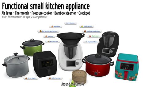 Around the Sims 4 | Custom Content Download | Small appliance: thermomix, crockpot... Sims 4 Kitchen Functional, Ts4 Air Fryer, The Sims 4 Get To Work Cc, Sims 4 Air Fryer Mod, Functional Kitchen Appliances Sims 4, Air Fryer Sims 4, Sims 4 Cc Functional Air Fryer, Sims 4 Cc Kitchen Appliances Maxis Match, Sims 4 Functional Kitchen Cc