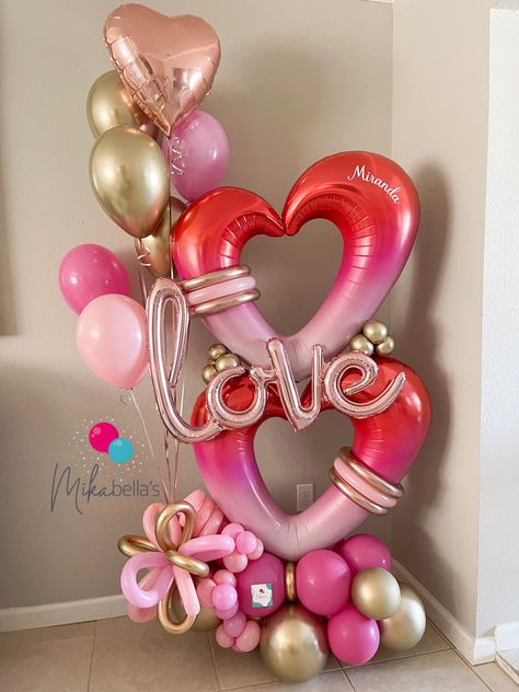 Valentine’s Day Balloon Arrangements, Valentine Balloon Bouquets, Valentines Day Balloon Ideas, Valentines Balloon Garland, Diy Valentine Gifts For Him, Valentine's Balloons, Balloon Arch Birthday Party, Xoxo Balloons, Valentines Balloons Decorations