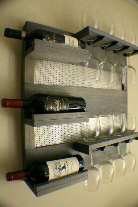 Wine Crates, Mounted Wine Rack, Liquor Shelf, Wall Mounted Wine Rack, Wine Shelves, Regal Design, Ideas Hogar, Grey Stain, Bar Kitchen