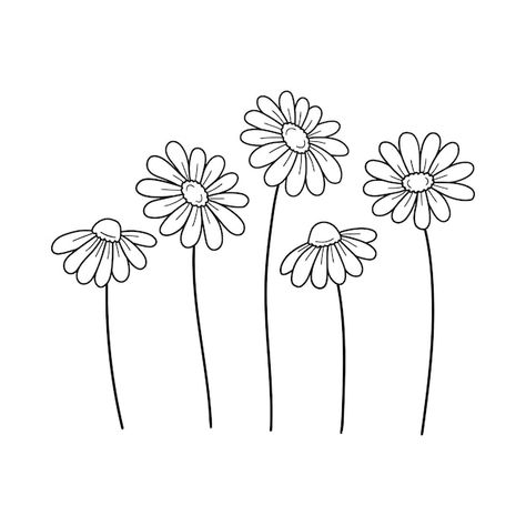 Daisy Drawing, Wildflower Drawing, Botanical Line Drawing, Hand Embroidery Patterns Free, Line Vector, Flower Outline, Outline Designs, Outline Drawing, Heart Hands Drawing