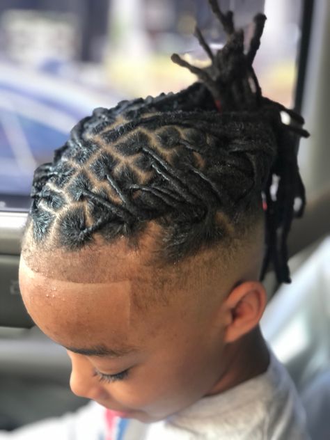 Boys Loc Styles With Fade, Boys Dreads Hairstyles Kid Hair, Boys Dreadlocks Styles Kids, Dread Styles For Kids Boys, Kids Locs Styles Boys, Little Boy Loc Styles, Lil Boy Haircuts, Kids Dreads, Kids Hairstyles Boys