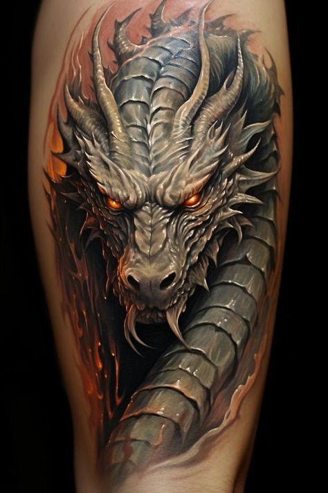 Dragon Tattoo Realistic, 3d Dragon Tattoo, Black Dragon Tattoo, Dragon Tattoo Arm, Red Dragon Tattoo, Dragon Tattoos For Men, Unique Tattoos For Men, Realistic Dragon, Dragon Tattoo Art