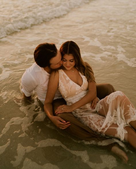 Unique Couples Photoshoot Ideas, Unique Beach Engagement Photos, Ocean Proposal, Ocean Engagement Pictures, Engagement Photos In Water, Naples Beach Florida, Oregon Photoshoot, Fairytale Couple, Couple Beach Photoshoot