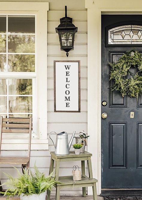 Welcome Wood Framed Sign Farmhouse House Numbers, Paint House, House Address Sign, Entryway Signs, Front Porch Signs, Shutters Exterior, Farmhouse Front, House Number Sign, Farmhouse House