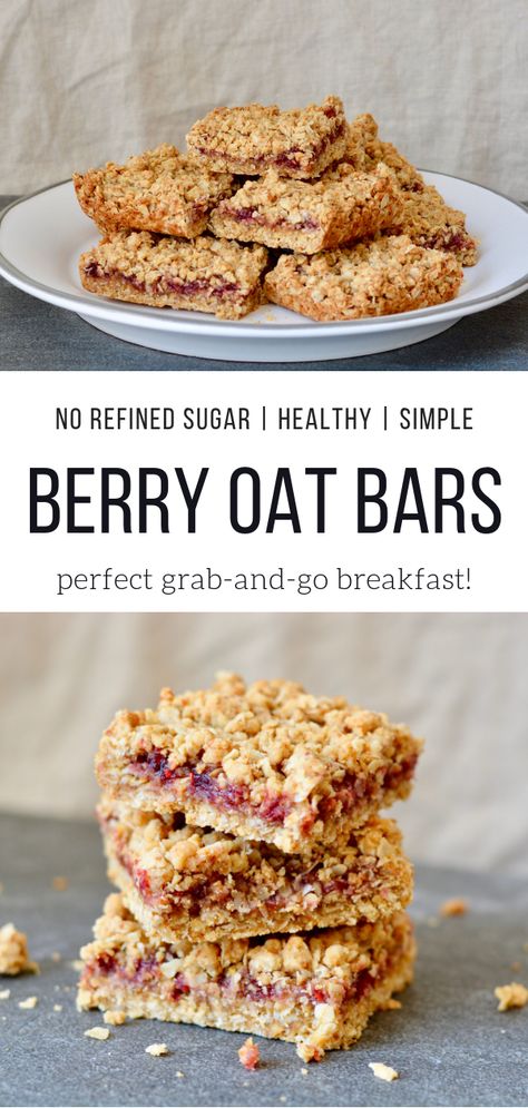 Berry Oat Bars with No Refined Sugar. Simple recipe, ready in less than 30 minutes. This makes a great grab and go breakfast for kids and adults! I LOVE the crumb texture mixed with the sweet jam. I especially loved how easy the recipe is to throw together with ingredients I already have on-hand! This recipes is a WINNER! #norefinedsugar #oatbars #raspberry #healthybreakfast #quickbreakfast #kidsbreakfast #springrecipe Berry Oat Bars, Oat Bars Healthy, Oat Bar Recipes, Gluten Free Substitutes, Bars Healthy, Spring Dessert, Vegan Protein Bars, Dessert Breakfast, Sugar Recipes