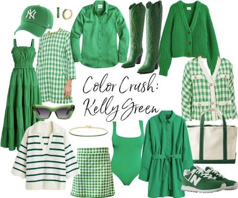 Lady Gaga Concert, Kelly Green Dresses, Best Beach Bag, Green Outfits, Trending Colors, Green It, Gingham Jacket, Monochromatic Outfit, Green Fits