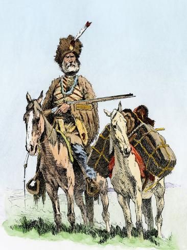 size: 12x9in Giclee Print: Trapper with a Pony Load of Furs. Colour Engraving after an Illustration by Frederic Remington : Medieval America, Frederic Remington, Mountain Men, A Pony, Vintage Horse, Mountain Man, Character Design Inspiration, High Quality Art Prints, Find Art