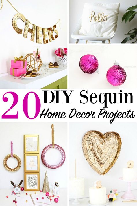 These 20 DIY Sequin Home Decor Projects are perfect for those who want to add a little shine & sparkle to their homes, Bling Home Decor, Sequin Decor Items, Home Decor Sequin Items, How to Decorate with Sequins Sequin Room Decor, Sequin Diy Crafts, Sequin Crafts Ideas Diy Projects, Sequin Crafts Diy, Bling Home Decor, Sequin Diy, Diy Monogram Letters, Diy Sequin, Sequins Diy