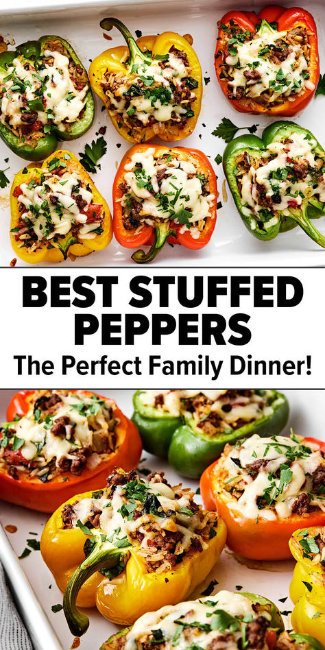 Best stuffed peppers recipe Stuffed Bell Peppers Feta, Recipes For Stuffed Bell Peppers, Stuffed Peppers With Tomato Sauce, Freezer Stuffed Peppers, Stuff Peppers In The Oven, Stuffed Bell Peppers With Sausage, Filled Peppers Recipe, Bell Pepper Recipes Stuffed, Recipes With Peppers