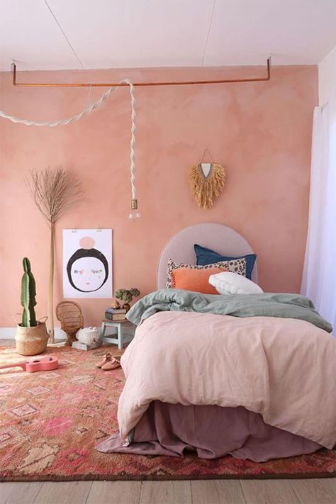 Terracotta Bedroom, Bohemian Bedrooms, Bedroom Paint, Pink Walls, Bed Room, Bedding Collections, Cozy Bedroom, Room Decor Bedroom, Luxury Bedding