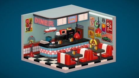 Pixel Interior, Diner Design, Retro Diner, Isometric Art, Blender Tutorial, Miniature Projects, Substance Painter, Uv Mapping, Game Concept Art