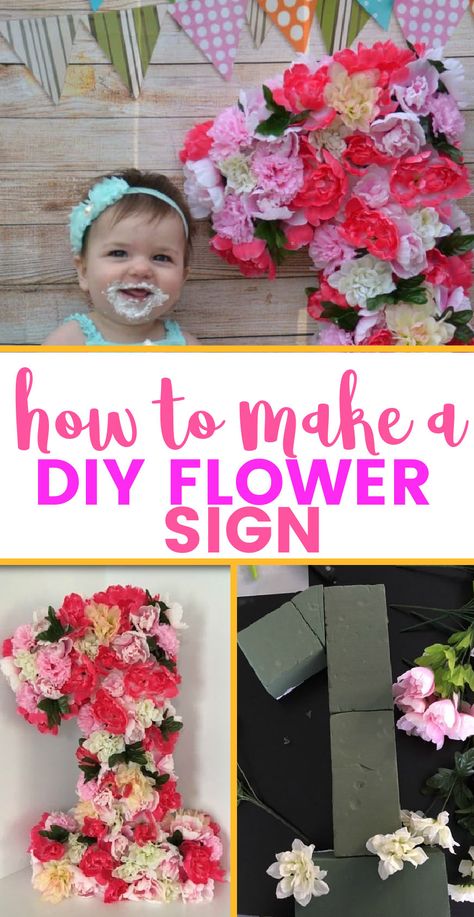 Flower Numbers Diy, 1st Birthday Diy Decorations, Floral Letters Diy, Flower Letters Diy, Diy First Birthday, Diy Monogram Letters, Nursery Floral, Flower Sign, Fake Flower Arrangements