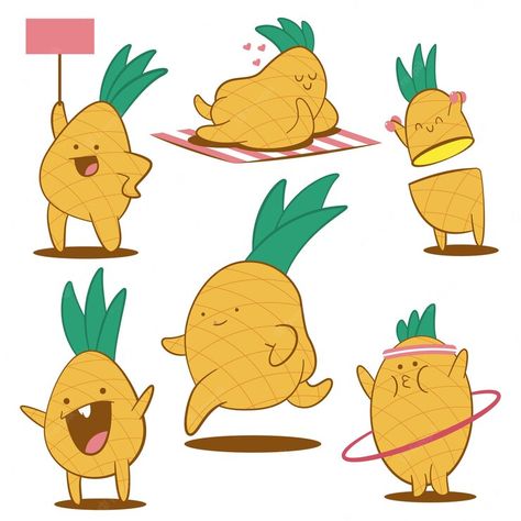 Pineapple Character, Vegetable Character, Pineapple Cartoon, Vegetables Illustration, Pineapple Illustration, Vegetable Illustration, Cute Pineapple, Cartoons Png, Vector Photo