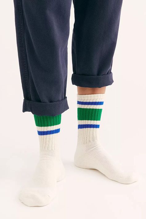 Socks With Stripes, Socks Outfit Men, Indie Outfits Ideas, Retro Socks, Striped Tube Socks, Socks Outfit, Socks Design, Friday Mood, Tennis Socks