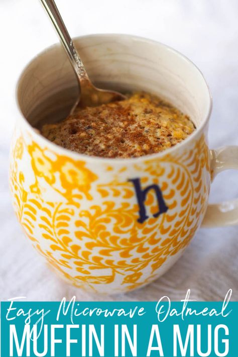 Easy Microwave Oatmeal Muffin in a Mug — Registered Dietitian Columbia SC - Rachael Hartley Nutrition Oatmeal Cookie In A Mug, Microwave Oatmeal Cookie, Microwave Muffin, Oatmeal Breakfast Muffins, Microwave Oatmeal, Oatmeal Muffin, Oatmeal And Eggs, Instant Oatmeal Packets, Muffin In A Mug