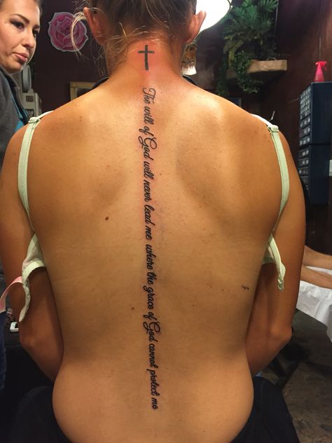 Visit Quotes, Back Tattoo Women Spine, Quotes Female, Spine Tats, Spinal Tattoo, God Tattoo, Female Makeup, Verse Tattoos, Tattoos Infinity