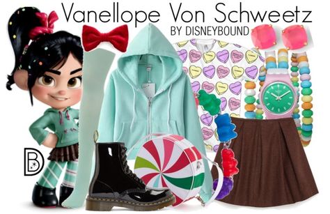 Get the look! Disney Character Outfits, Disney Bound Outfits Casual, Disneybound Outfits, Disney Characters Costumes, Princess Inspired Outfits, Disney Dress Up, Vanellope Von Schweetz, Disney Themed Outfits, Cute Disney Outfits