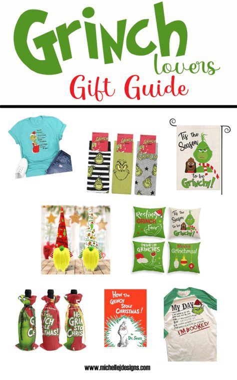 How many of you have Grinch lovers on your gift list? I am a Grinch lover. This gift guide is for all of the Grinch lovers out there. Or, it will help you figure out the the perfect gift for all of them on your list! #grinchgiftguide #grinchlovers #giftguide Grinch Gift Ideas, Daycare Gifts, Grinch Stuff, Wine Wrap, Grinch Crafts, Grinch Quotes, Cocoa Gift, Grinch Party, Christmas Yard Art