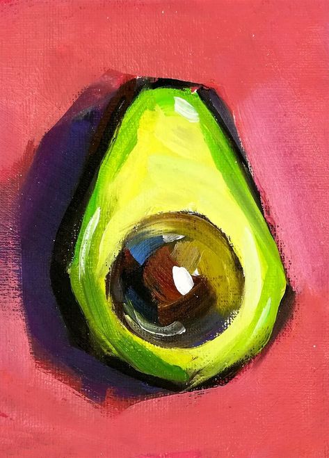 🥑 Elevate your kitchen decor with this original oil painting! 🎨 Embrace the beauty of an avocado with a touch of impressionism by artist Zhanna Kan. Perfect for foodies and art lovers alike. #KitchenArt #AvocadoLove #Impressionism #ArtDecor 🖼️✨ Food Art Painting Watercolour, Food Painting Ideas, Simple Food Art, Still Life Avocado, Painting Of Food, Fun Still Life, Gouache Studies, Avocado Drawing, Avocado Kitchen