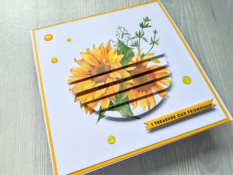 Card Decoration Ideas, Floating Cards, Stamping Techniques Card Tutorials, Strip Cards, Sunflower Cards, Card Decoration, Cardmaking Ideas, Frame Card, Fold Cards