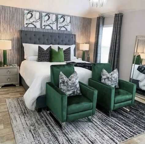 Black And Grey Bedroom, Green Bedroom Decor, Beautiful Bedroom Decor, Green Bedroom, Master Decor, Press Play, Grey Bedroom, Happy Hump Day, Teen Bedroom Decor