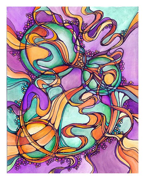 Sharpie, watercolor and gouache Synesthesia Art, Neurografic Art, Neuroscience Art, Neurology Art, Colouring Tutorial, Neurographic Art, Automatic Drawing, Line Doodles, Acrylic Art Projects