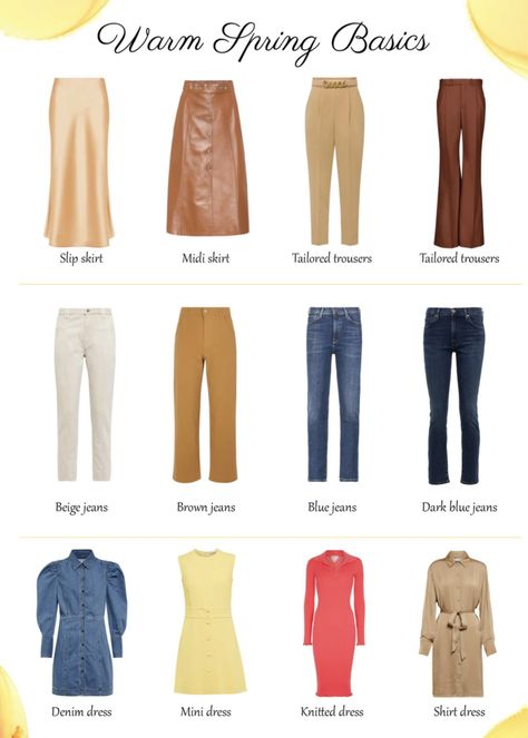 Tawny Spring Zyla, Golden Spring Color Palette, True Spring Fall Outfits, Warm Spring Winter Outfits, True Spring Color Palette Analysis, True Spring Outfits Aesthetic, True Spring Neutrals, House Of Colour Spring Outfits, True Spring Outfit Ideas