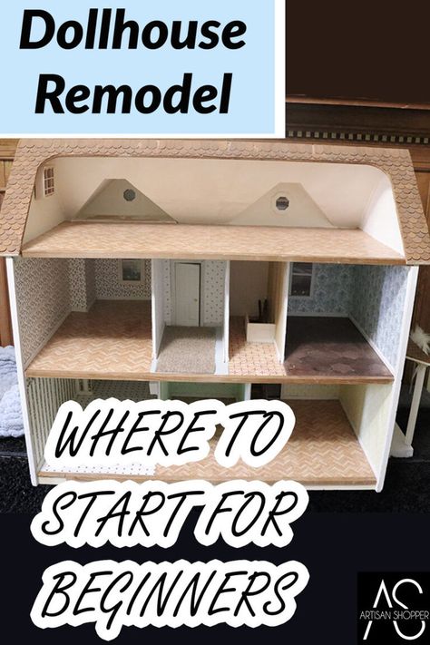 Starting a dollhouse makeover can be intimidating, but remodeling a dolls house doesn't have to have a lot of rules attached. In this article I show how I started the makeover of my mini house with no experience and just winging it. Miniatures | minis | Dollhouse renovation | miniature hobby for adults Dollhouse Makeover Diy Ideas, Restore Dollhouse, Dolls House Makeover Diy, Diy Dollhouse Remodel, Old Dollhouse Makeover, Decorating A Dollhouse, Dolls House Diy Ideas, Diy Doll House Makeover, How To Make Dollhouse Miniatures