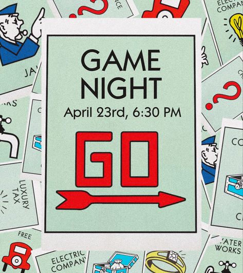 YA Game night graphic created on procreate Game Night Event, Procreate Invitations, Monopoly Game Night, Poster Board Party Game, Game Night Poster Design, Game Night Graphic, Game Night Graphic Design, Game Show Poster Design, Game Night Poster